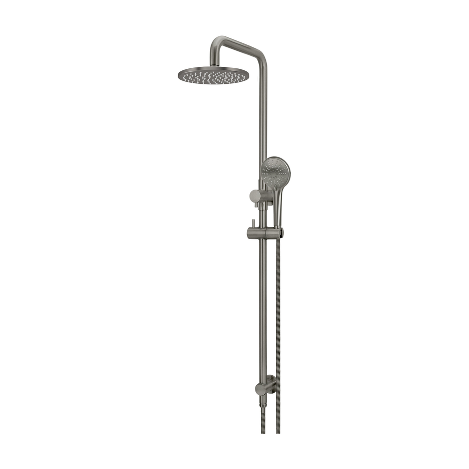 Meir Round Combination Shower Rail 200mm Rose, Three Function Hand Shower, Shadow Gunmetal shower set