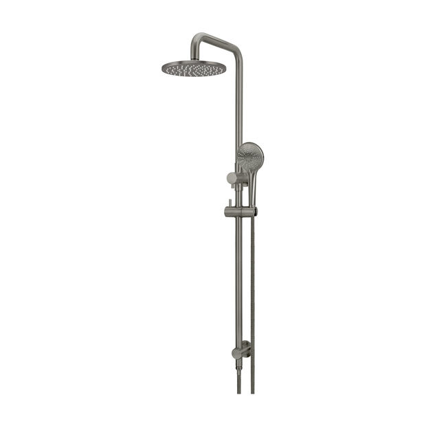 Round Combination Shower Rail 200mm Rose, Three Function Hand Shower in Shadow Gunmetal