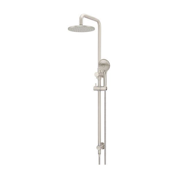 Round Combination Shower Rail 200mm Rose, Three Function Hand Shower in PVD Brushed Nickel