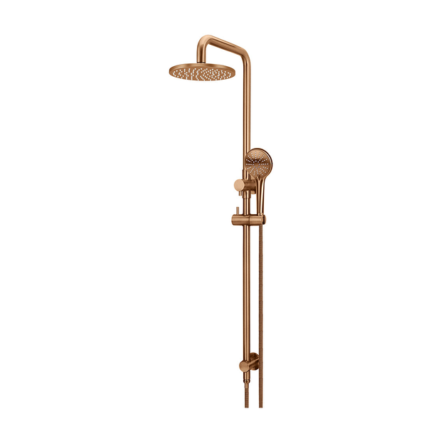Round Combination Shower Rail 200mm Rose, Three Function Hand Shower in PVD Lustre Bronze