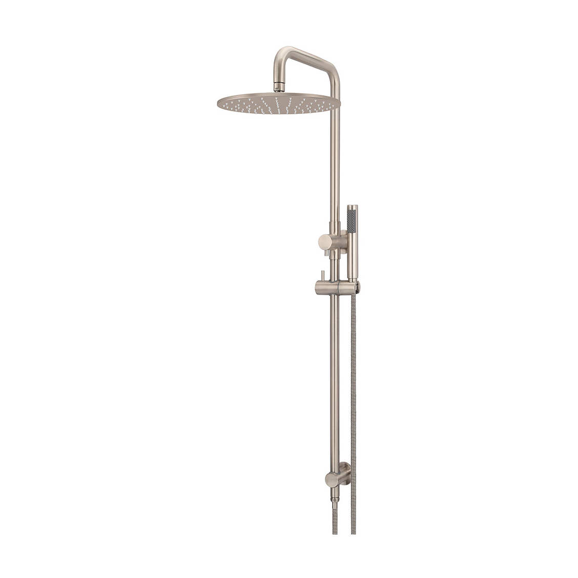Round Combination Shower Rail, 300mm Rose, Single Function Hand Shower in Champagne