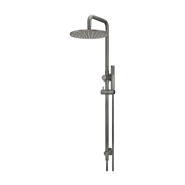 Round Combination Shower Rail, 300mm Rose, Single Function Hand Shower in Shadow Gunmetal