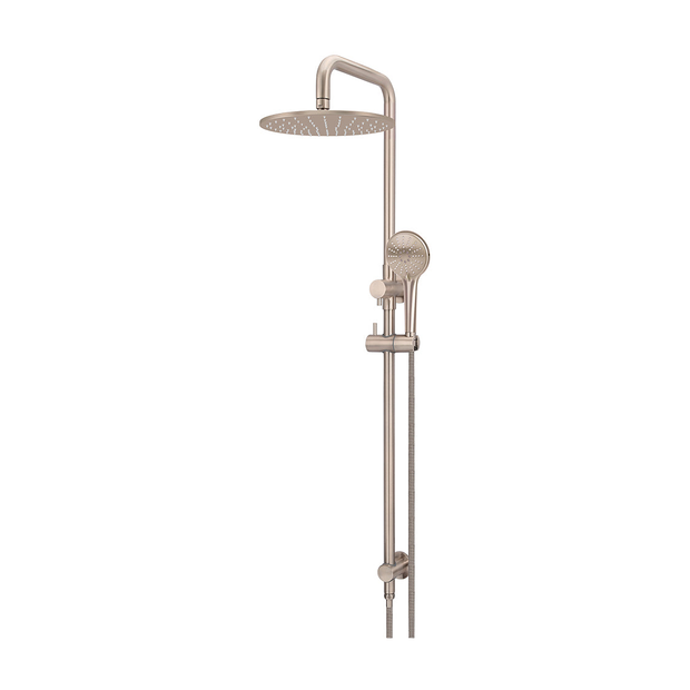 Round Combination Shower Rail 300mm Rose, Three Function Hand Shower in Champagne