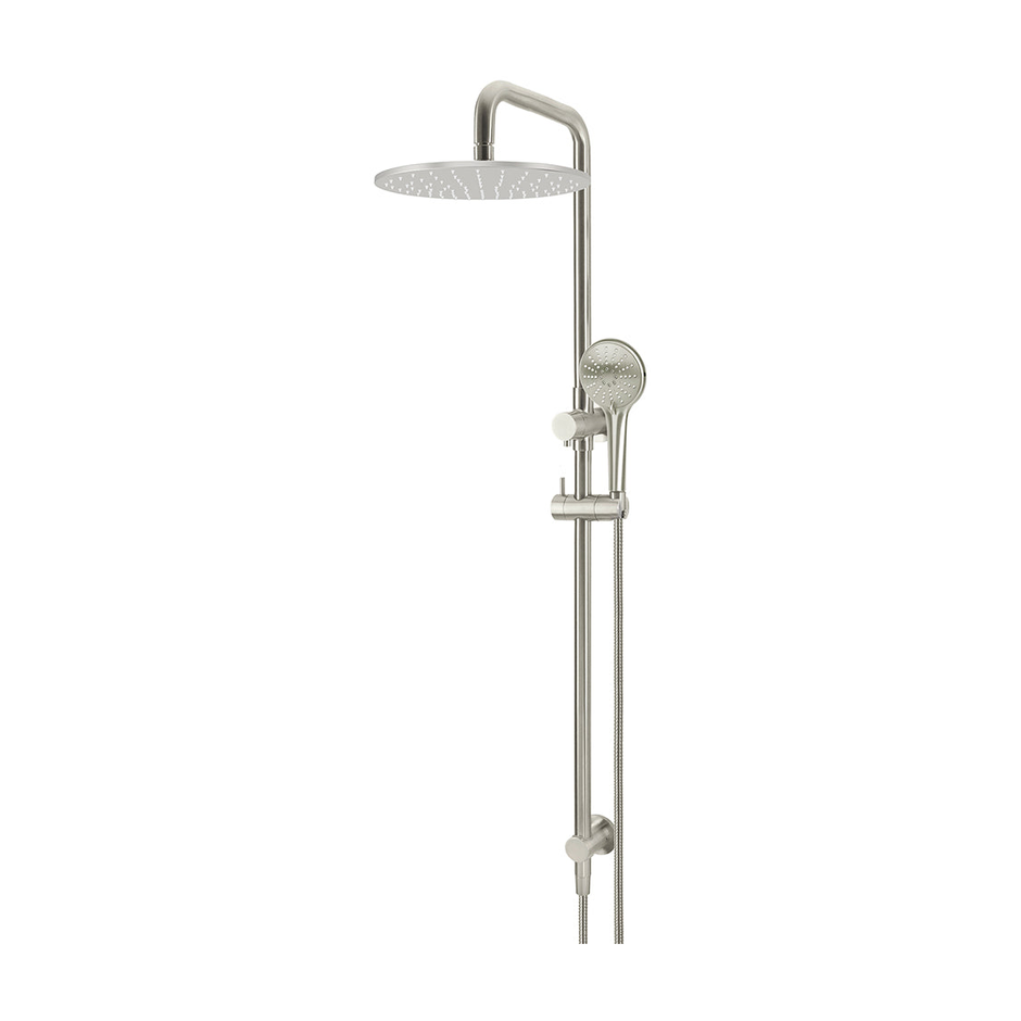 Round Combination Shower Rail 300mm Rose, Three Function Hand Shower in PVD Brushed Nickel