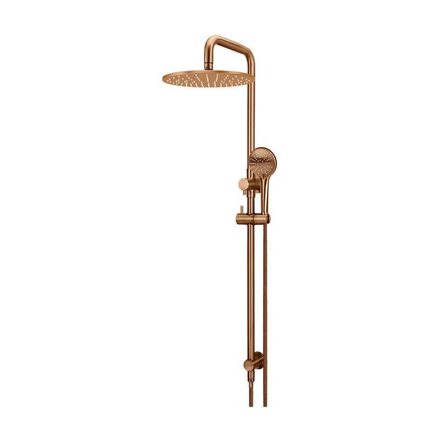 Round Combination Shower Rail 300mm Rose, Three Function Hand Shower in PVD Lustre Bronze