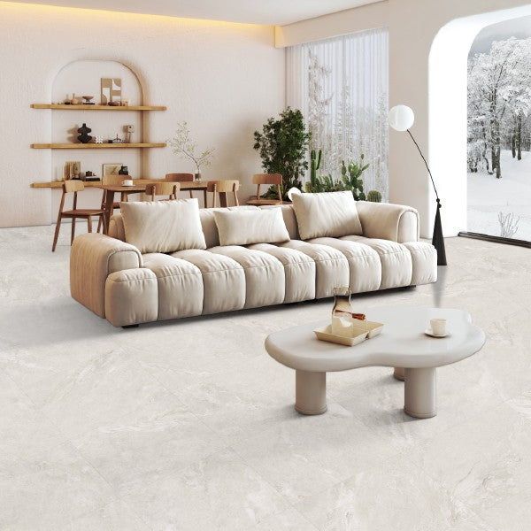 Pure Stone White Matt Stone Look Porcelain Tiles in a room setting