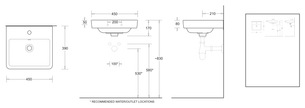 Quado 450 Wall Basin 450 x 390 dimensions line drawing