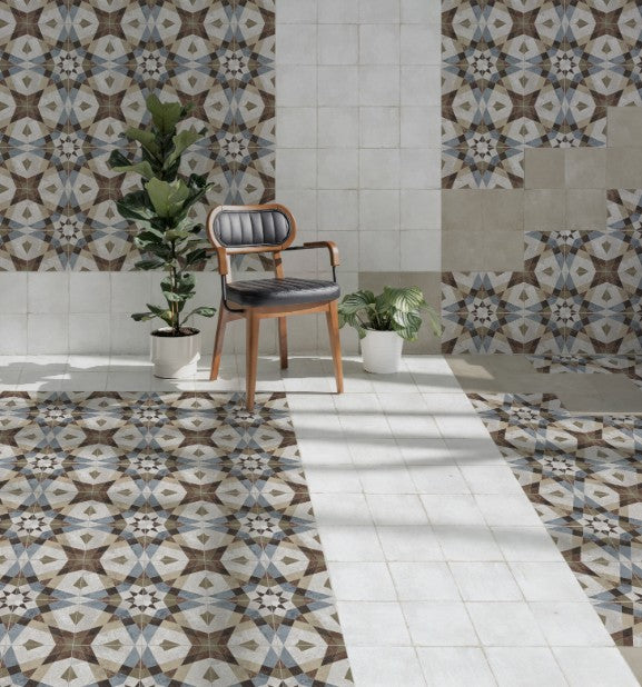 Rajola Anoia Patterned Matt Porcelain Tiles in a room setting