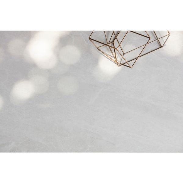 Roma Light Grey Polished Marble Look Porcelain Tiles in a room setting