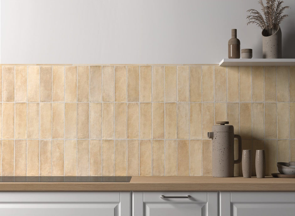 Sabbia Arena Matt Ceramic Subway Tiles 65x200mm in a room setting