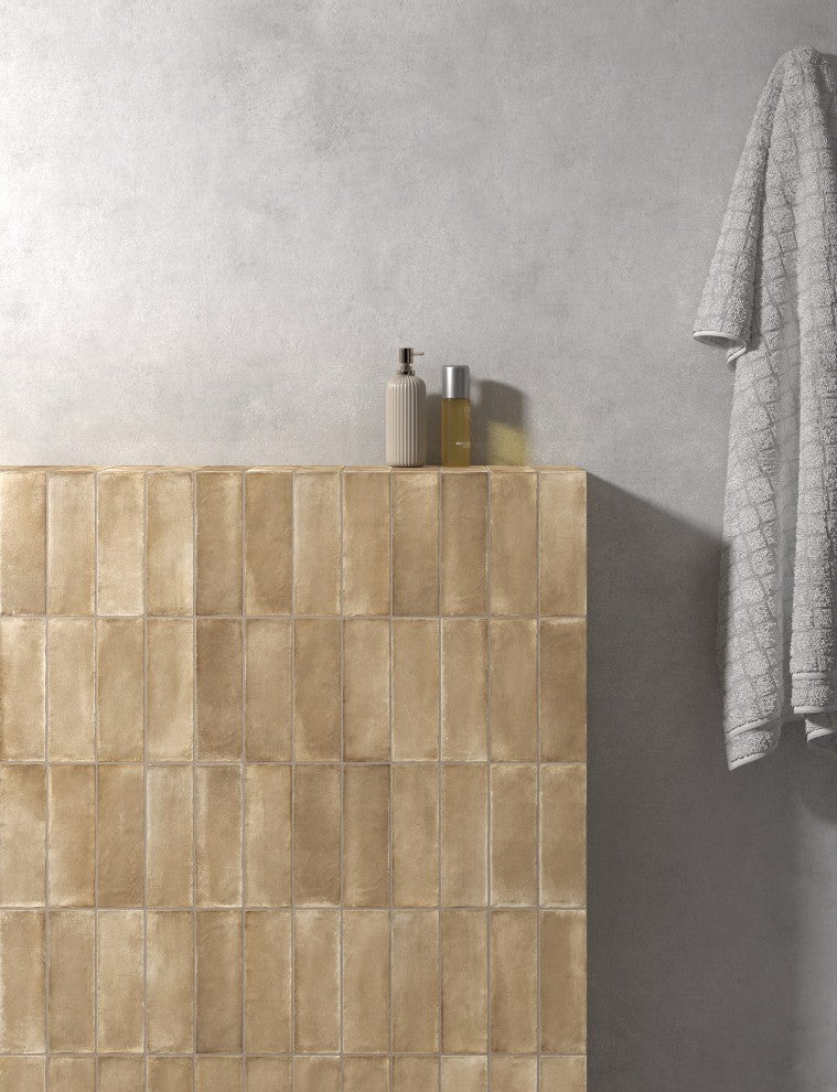 Sabbia Cinnamon Matt Ceramic Subway Tiles 65x200mm in a room setting
