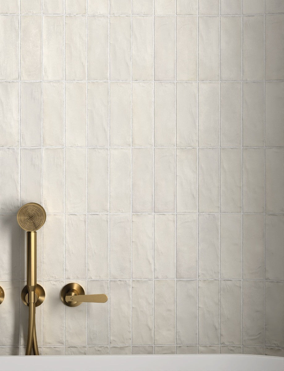 Sabbia Milk Matt Ceramic Subway Tiles 65x200mm in a room setting