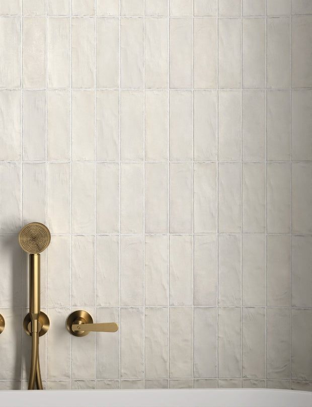 Sabbia Milk Matt Ceramic Subway Tiles 65x200mm in a room setting