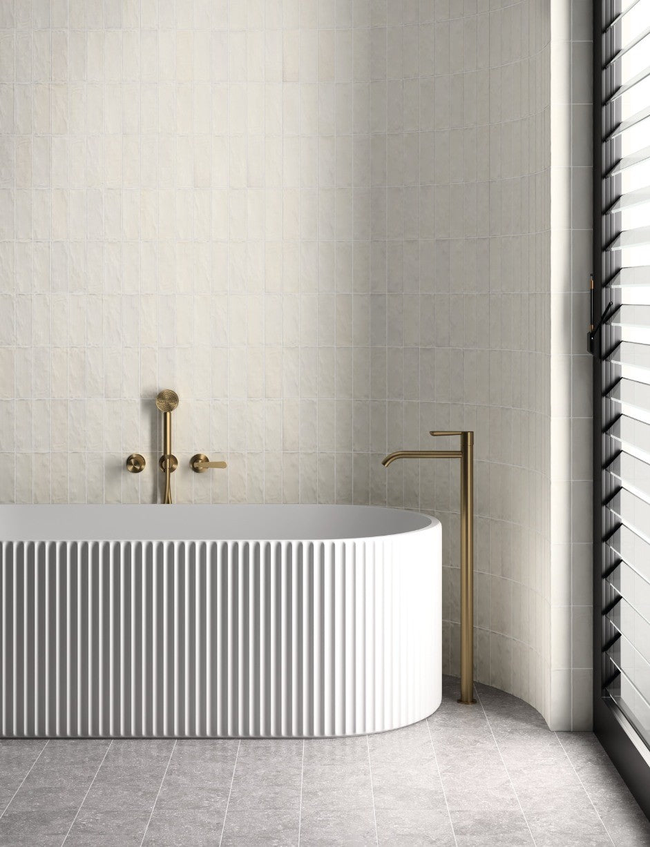 Sabbia Milk Matt Ceramic Subway Tiles 65x200mm in a room setting