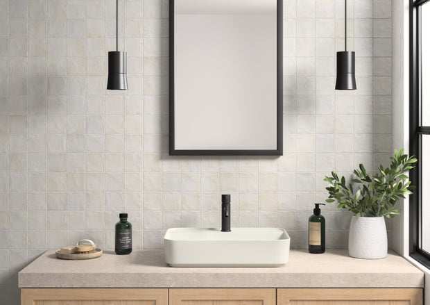 Sabbia Milk Matt Ceramic Tiles 100x100mm in a room setting