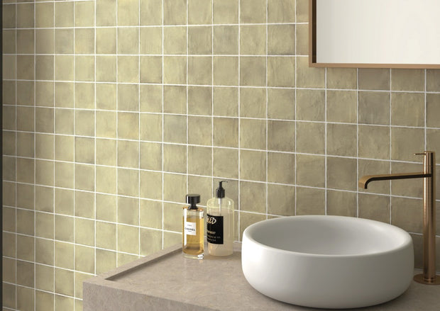 Sabbia Weald Green Matt Ceramic Tiles 100x100mm in a room setting