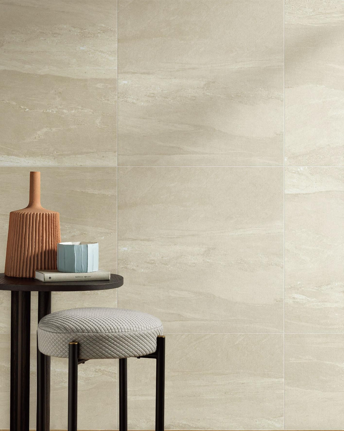 Sandstone Ivory Matt Stone Look Porcelain Tiles 600x600mm in a room setting