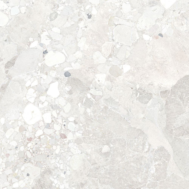 Sassi Stone White Matt Terrazzo Look Porcelain Tiles tile