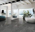 Schwarz Black Polished Marble Look Porcelain Tiles 300x600mm in a room setting