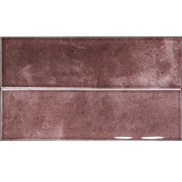 Shallow Aubergine Gloss Porcelain Subway Tiles in a room setting