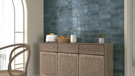 Shallow Blue Gloss Porcelain Subway Tiles in a room setting