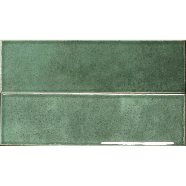 Shallow Forest Gloss Porcelain Subway Tiles in a room setting