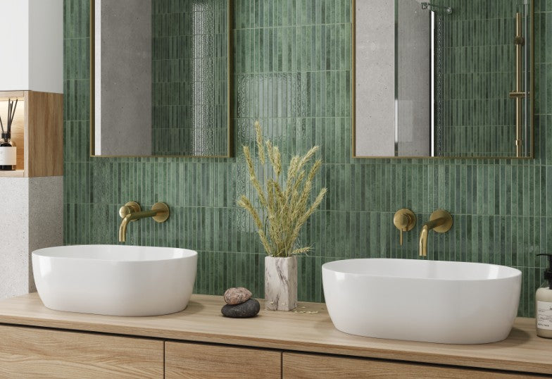 Shallow Forest Kit Kat Gloss Porcelain Tiles in a room setting