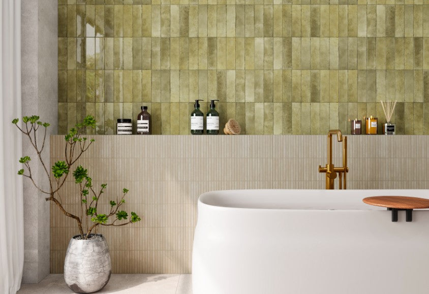 Shallow Musk Gloss Porcelain Subway Tiles in a room setting