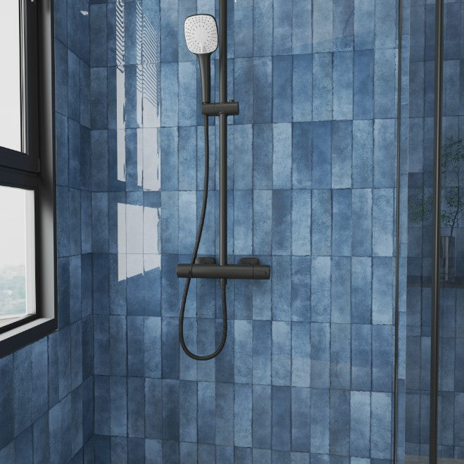 Shallow Ocean Gloss Porcelain Subway Tiles in a room setting