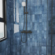 Shallow Ocean Gloss Porcelain Subway Tiles in a room setting