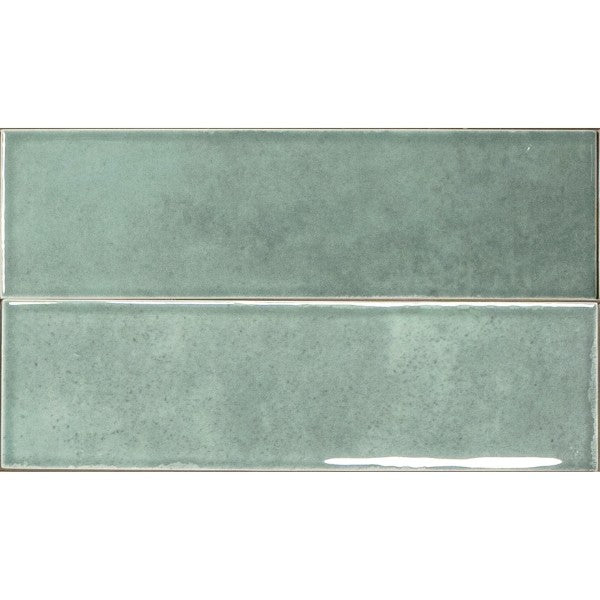 Shallow Turquoise Gloss Porcelain Subway Tiles in a room setting