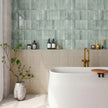 Shallow Turquoise Gloss Porcelain Subway Tiles in a room setting