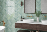 Shallow Turquoise Gloss Porcelain Subway Tiles in a room setting