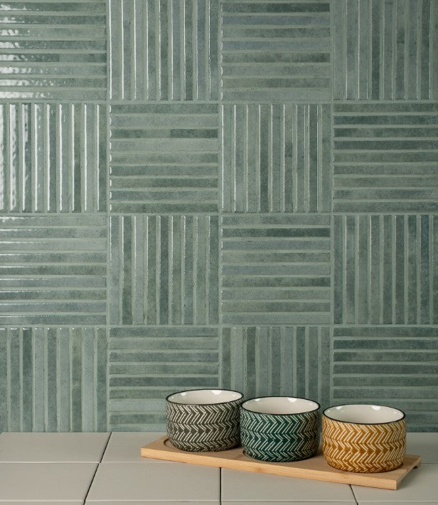 Shallow Turquoise Kit Kat Gloss Porcelain Tiles in a room setting