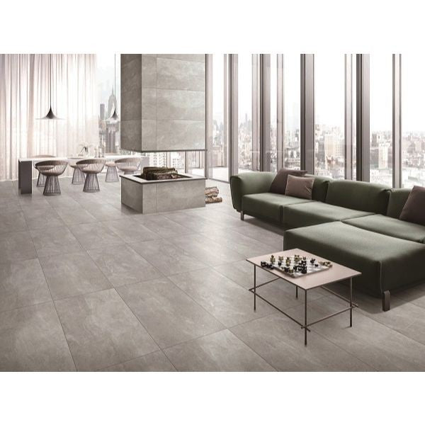 Snow Light Grey Matt Marble Look Porcelain Tiles 600x600mm in a room setting