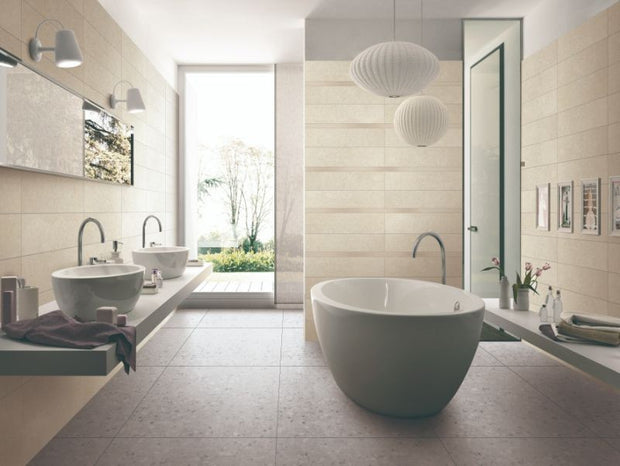 Sparkle Silver Matt Terrazzo Look Porcelain Tiles 298x600mm in a room setting