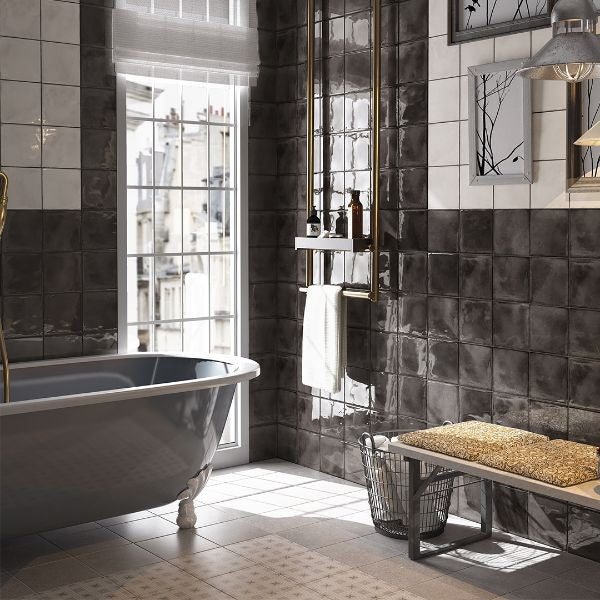 Splendours Black Gloss Ceramic Subway Tiles in a room setting