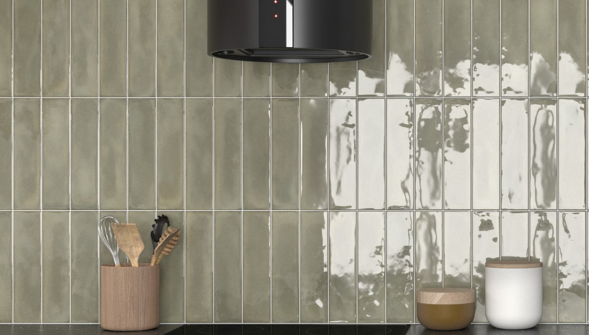 Splendours Green Gloss Ceramic Subway Tiles in a room setting