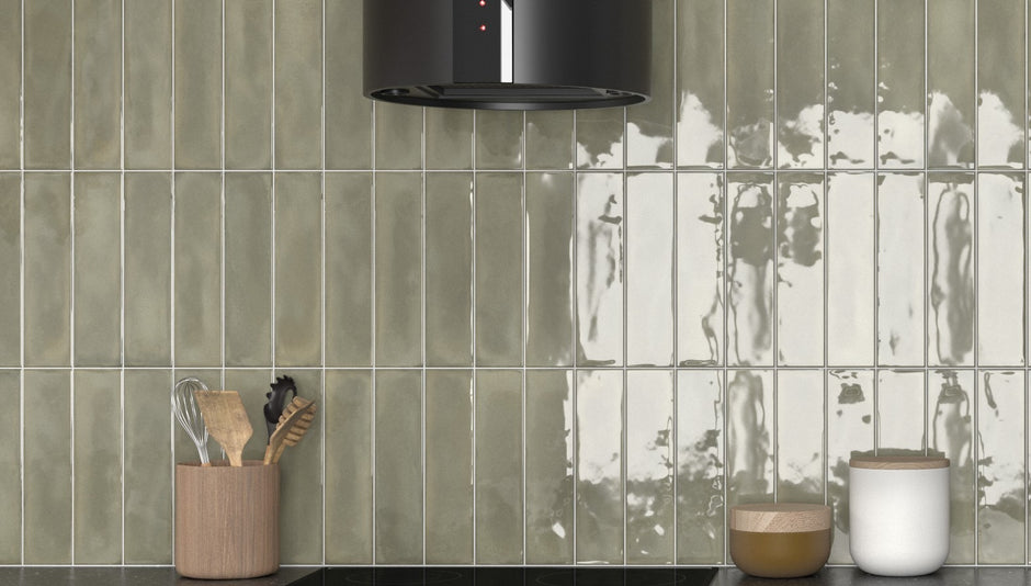 Splendours Green Gloss Ceramic Subway Tiles in a room setting