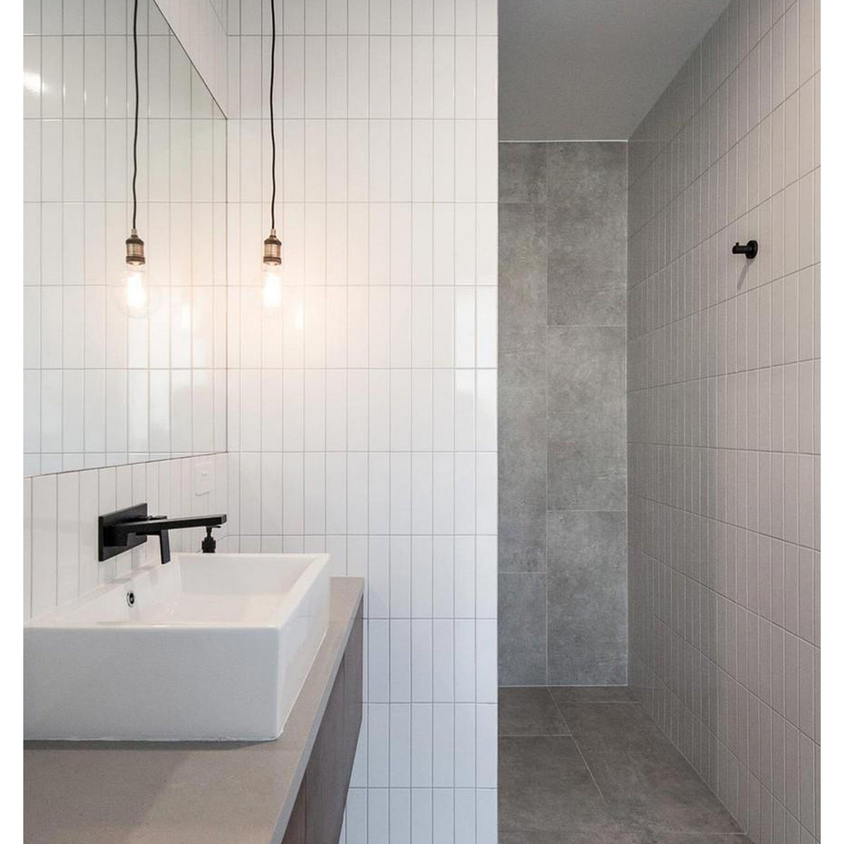 Stackbond White Matt Porcelain Mosaic 45x195mm in a room setting
