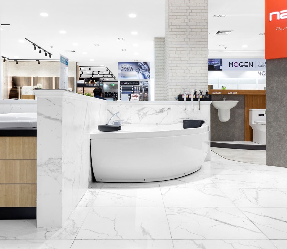 Statuario Bianco Matt Marble Look Porcelain Tiles 600x600mm in a room setting