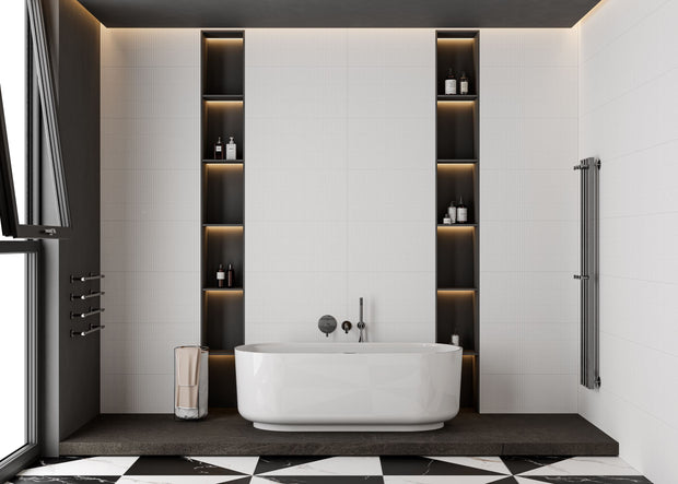 Stellar White Japanese Traces Decor Matt Ceramic Tiles in a room setting