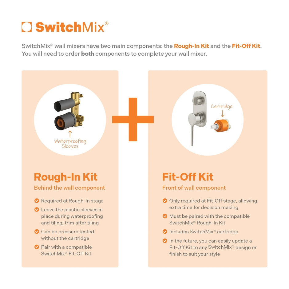 SwitchMix Shower / Bath Diverter Mixer Rough-In Kit with Flexible Button