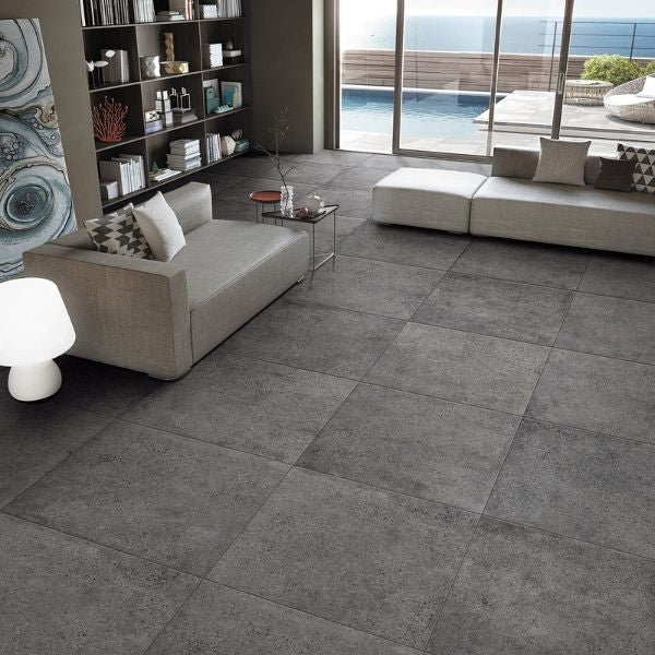 T-Stone Ash Grey Matt Stone Look Porcelain Tiles 600x600mm in a room setting