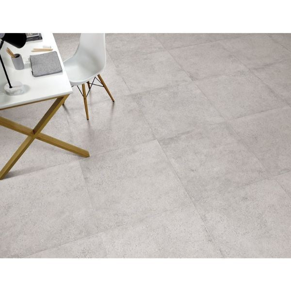 T-Stone Light Grey Matt Stone Look Porcelain Tiles in a room setting