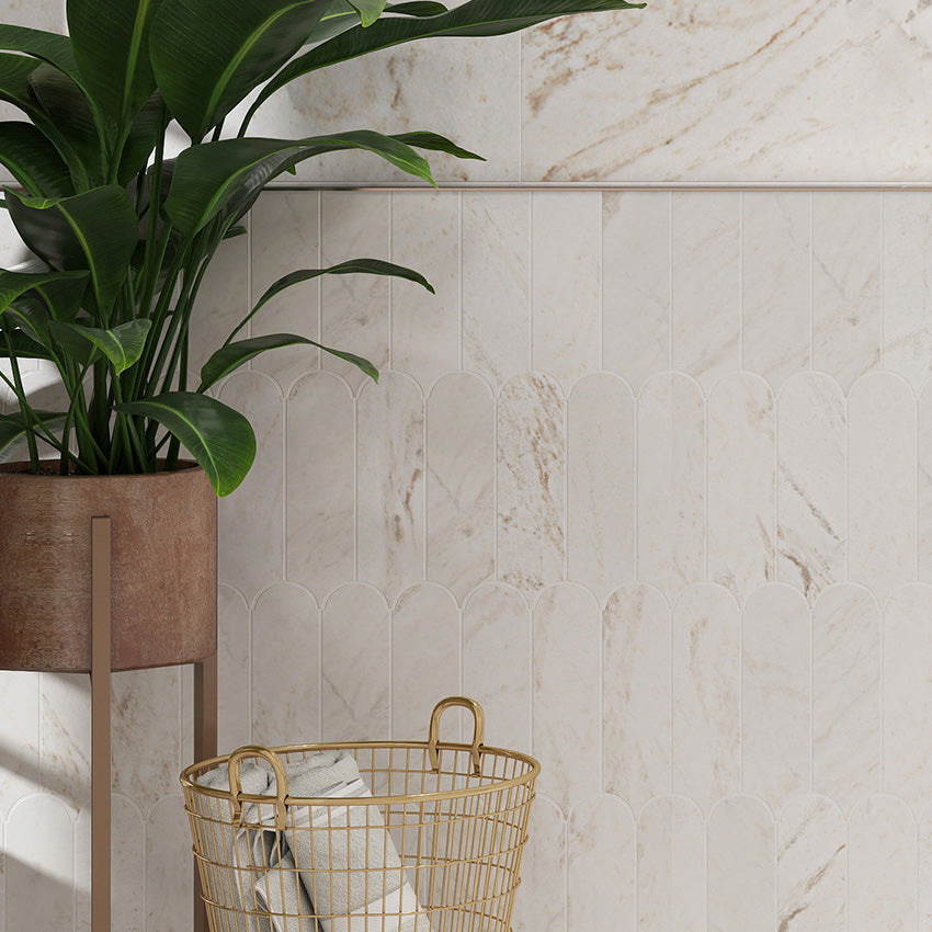Feather Raw Silk Natural Stone Mosaic in a room setting