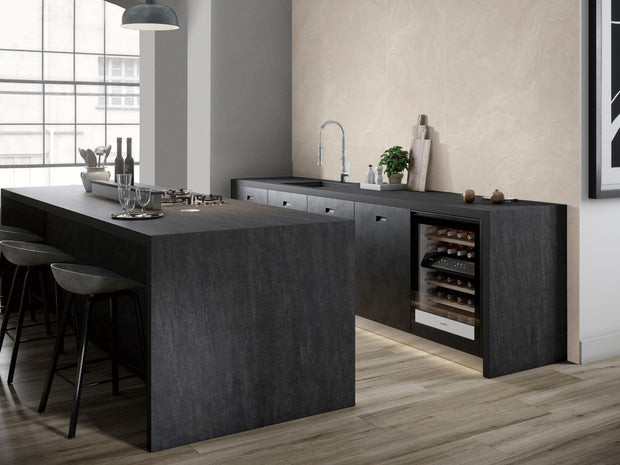 Time Finland Beige Satin Marble Look Porcelain Tiles in a room setting