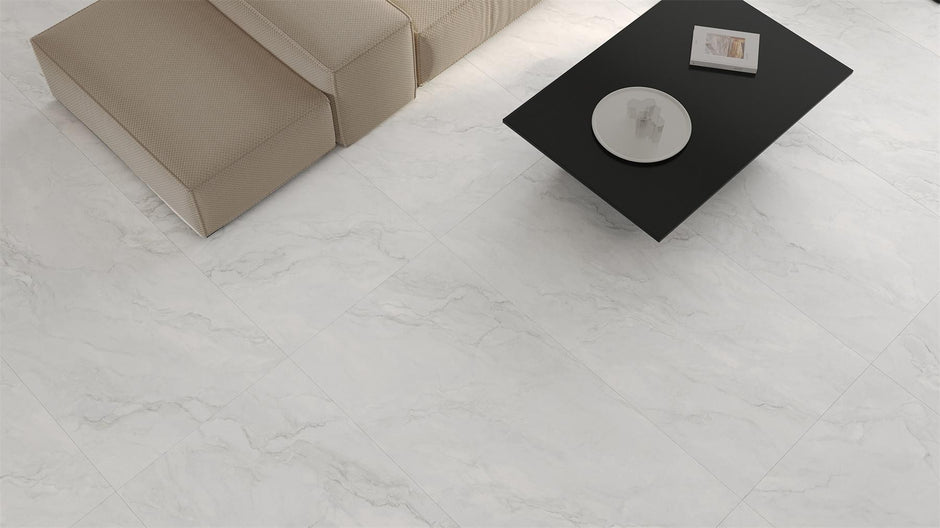Time Iceland Satin Marble Look Porcelain Tiles in a room setting