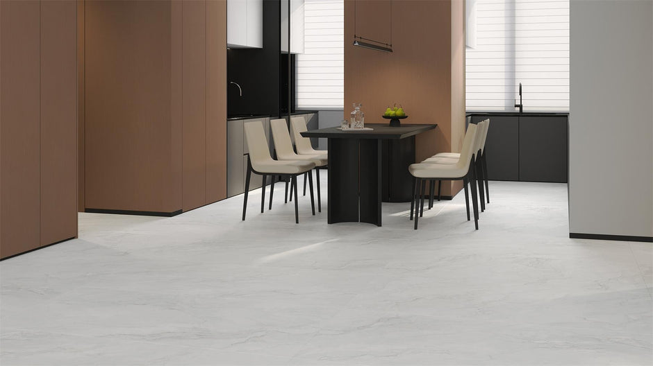 Time Iceland Satin Marble Look Porcelain Tiles in a room setting