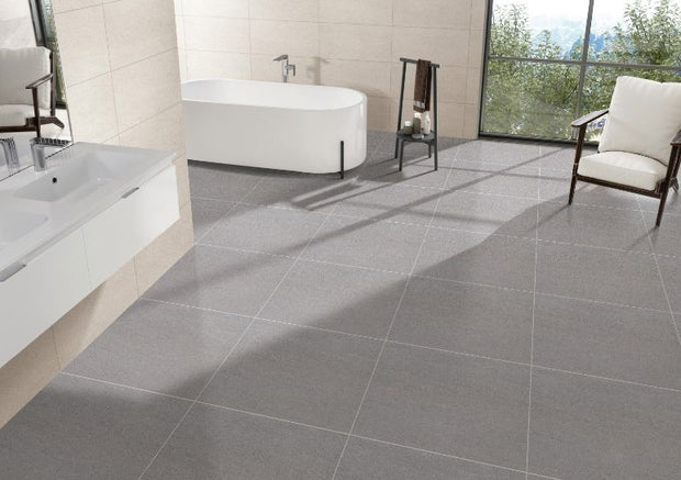Toronto Basaltina Grey Matt Concrete Look Porcelain Tiles 600x600mm in a room setting